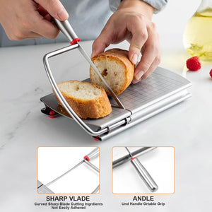 Multifunction Cheese Slicer Cutter Stainless Steel Cheese Slicer Cheese Cutter Board bring Accurate Size Scale for Cutting Cheese Butter Vegetables Sausage