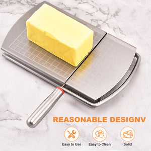 Multifunction Cheese Slicer Cutter Stainless Steel Cheese Slicer Cheese Cutter Board bring Accurate Size Scale for Cutting Cheese Butter Vegetables Sausage