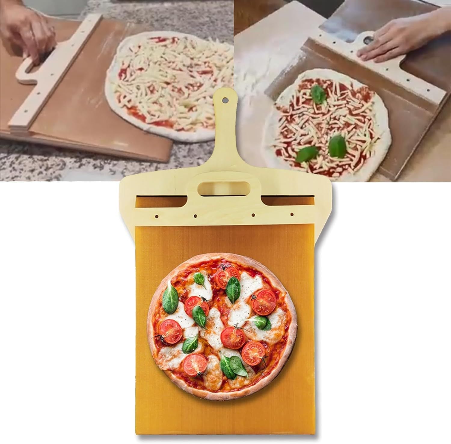 Sliding Pizza Belt Handle Pizza Peel for Perfect Transfer of Pizza Pala Pizza Scorrevole, Not Easy to Stick Easy to Clean High Temperature Resistant Easy to Use, Suitable for Indoor and Outdoor Ovens