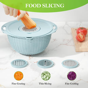 4 in 1 Colander with Mixing Bowl Set Rotatable Colander Drain Basket with Lid and Slicer Strainer Stainless Steel Mixing Bowls  for Cooking Baking Washing Vegetable