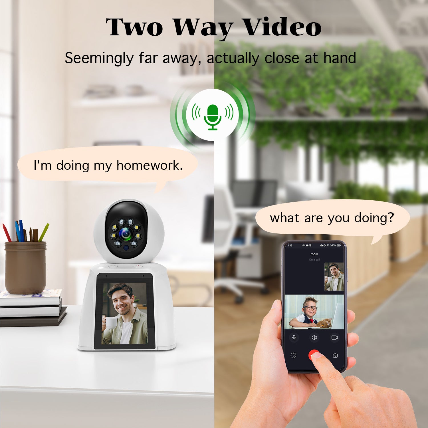 Indoor Video Camera Two-Way Video Monitor 2.4GHz WiFi Home Security Camera for Pet Dog Baby Elder Nanny with Phone App Motion Detection Night Vision Siren Alarm TF Card & Cloud Storage