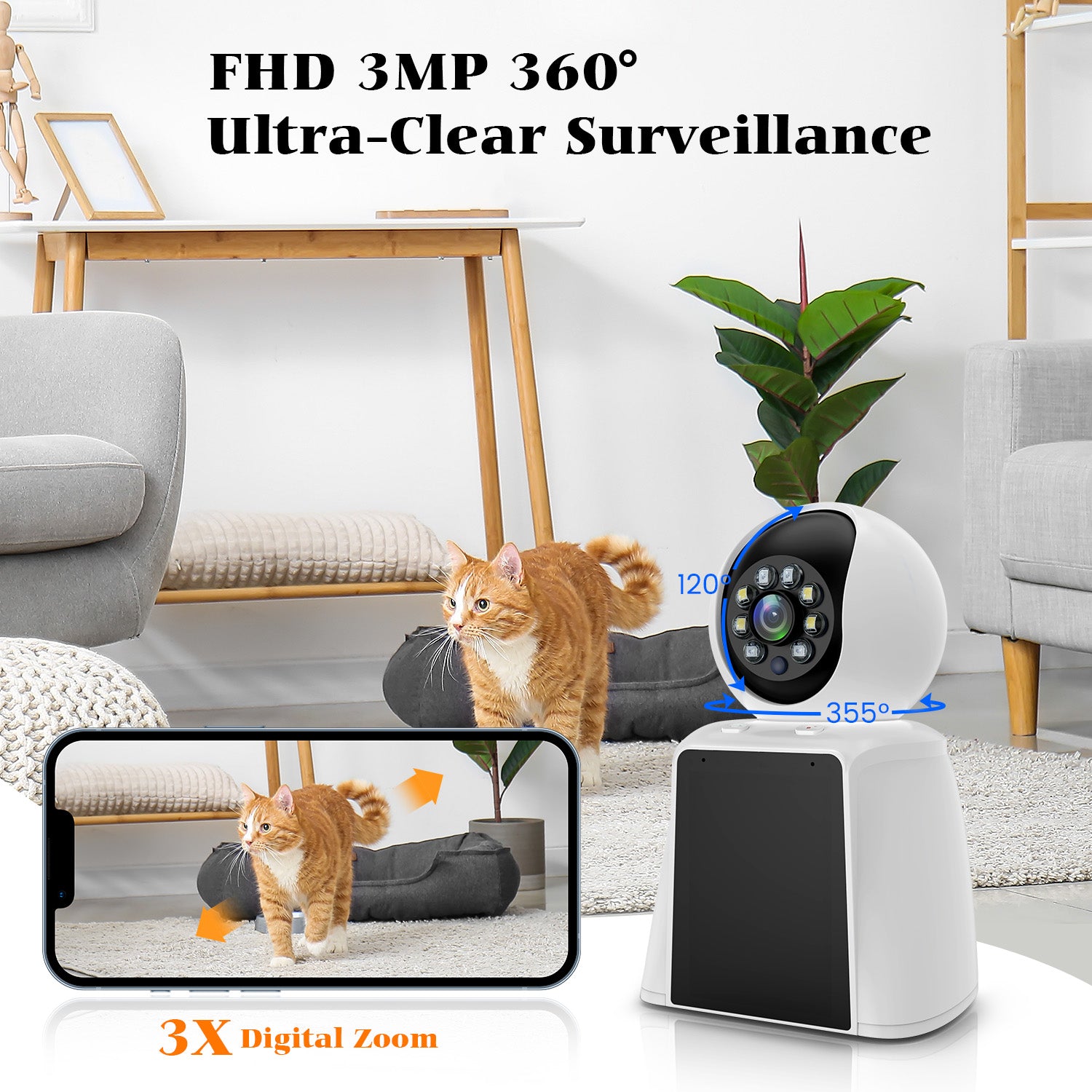Indoor Video Camera Two-Way Video Monitor 2.4GHz WiFi Home Security Camera for Pet Dog Baby Elder Nanny with Phone App Motion Detection Night Vision Siren Alarm TF Card & Cloud Storage