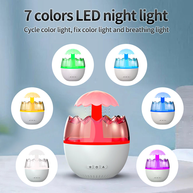 Rain Fine Mist Cloud Humidifier Water Drip Mushroom Humidifier Falls Lamp with 7 Colors Light Eggshell Rainfall Humidifier Aroma Diffuser for Home Office