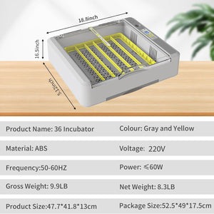 Egg Incubator 36 Eggs Fully Automatic Digital Poultry Hatching Machine Temperature Control & Automatic Egg Turner Egg Incubator for Hatching Chicks for Chickens Ducks Goose Birds