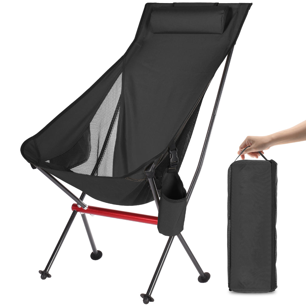 Outdoor Camping Chair with High Back Full Aluminum Alloy Chair Portable Foldable Chair Folding Chair with Carry Bag and Side Pockets for Outdoor Fishing Hiking Picnic