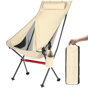 Outdoor Camping Chair with High Back Full Aluminum Alloy Chair Portable Foldable Chair Folding Chair with Carry Bag and Side Pockets for Outdoor Fishing Hiking Picnic