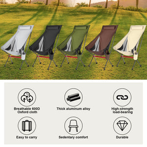 Outdoor Camping Chair with High Back Full Aluminum Alloy Chair Portable Foldable Chair Folding Chair with Carry Bag and Side Pockets for Outdoor Fishing Hiking Picnic