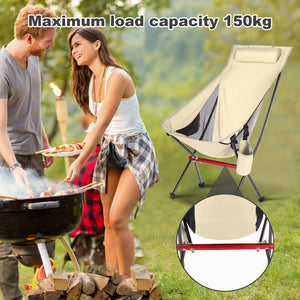 Outdoor Camping Chair with High Back Full Aluminum Alloy Chair Portable Foldable Chair Folding Chair with Carry Bag and Side Pockets for Outdoor Fishing Hiking Picnic