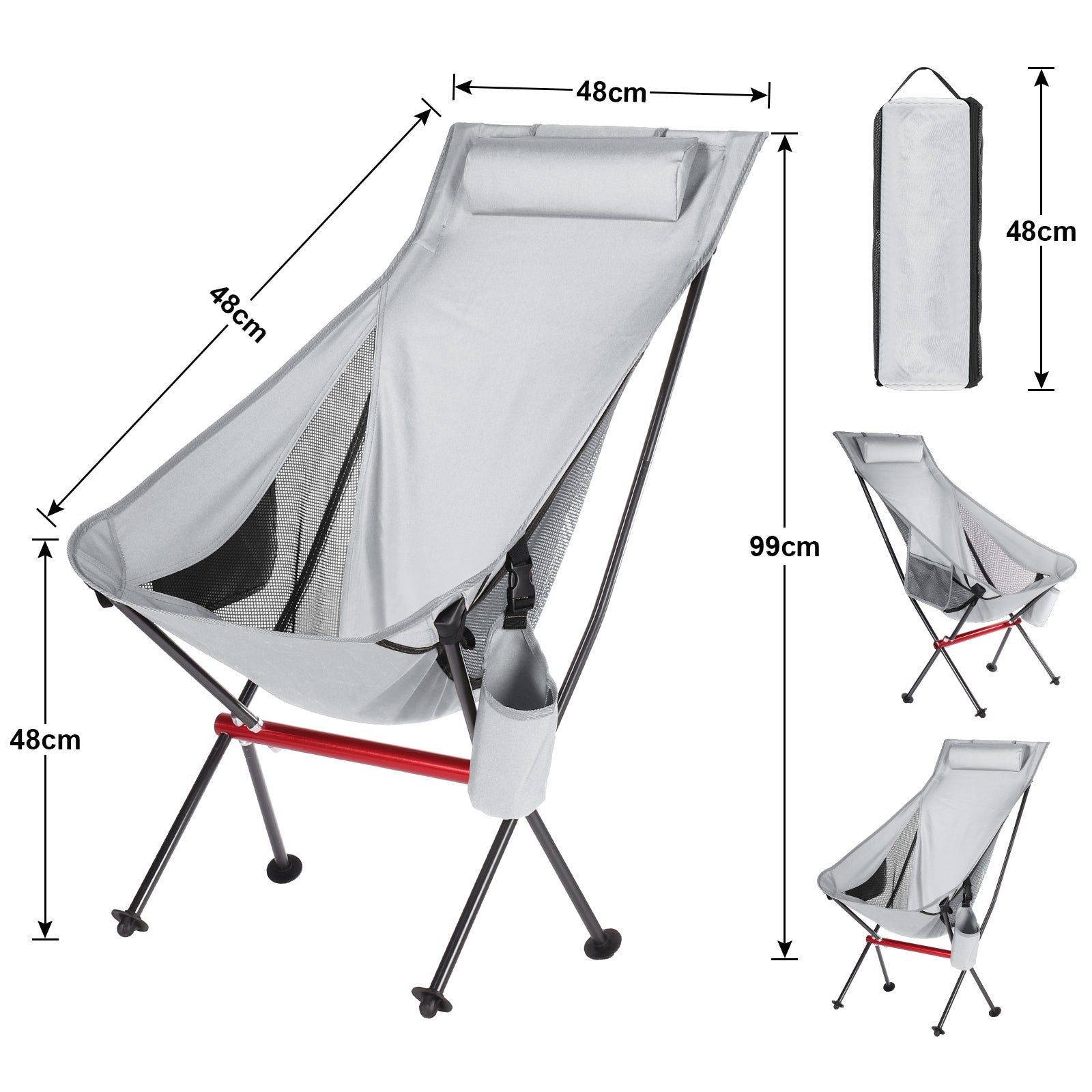 Outdoor Camping Chair with High Back Full Aluminum Alloy Chair Portable Foldable Chair Folding Chair with Carry Bag and Side Pockets for Outdoor Fishing Hiking Picnic