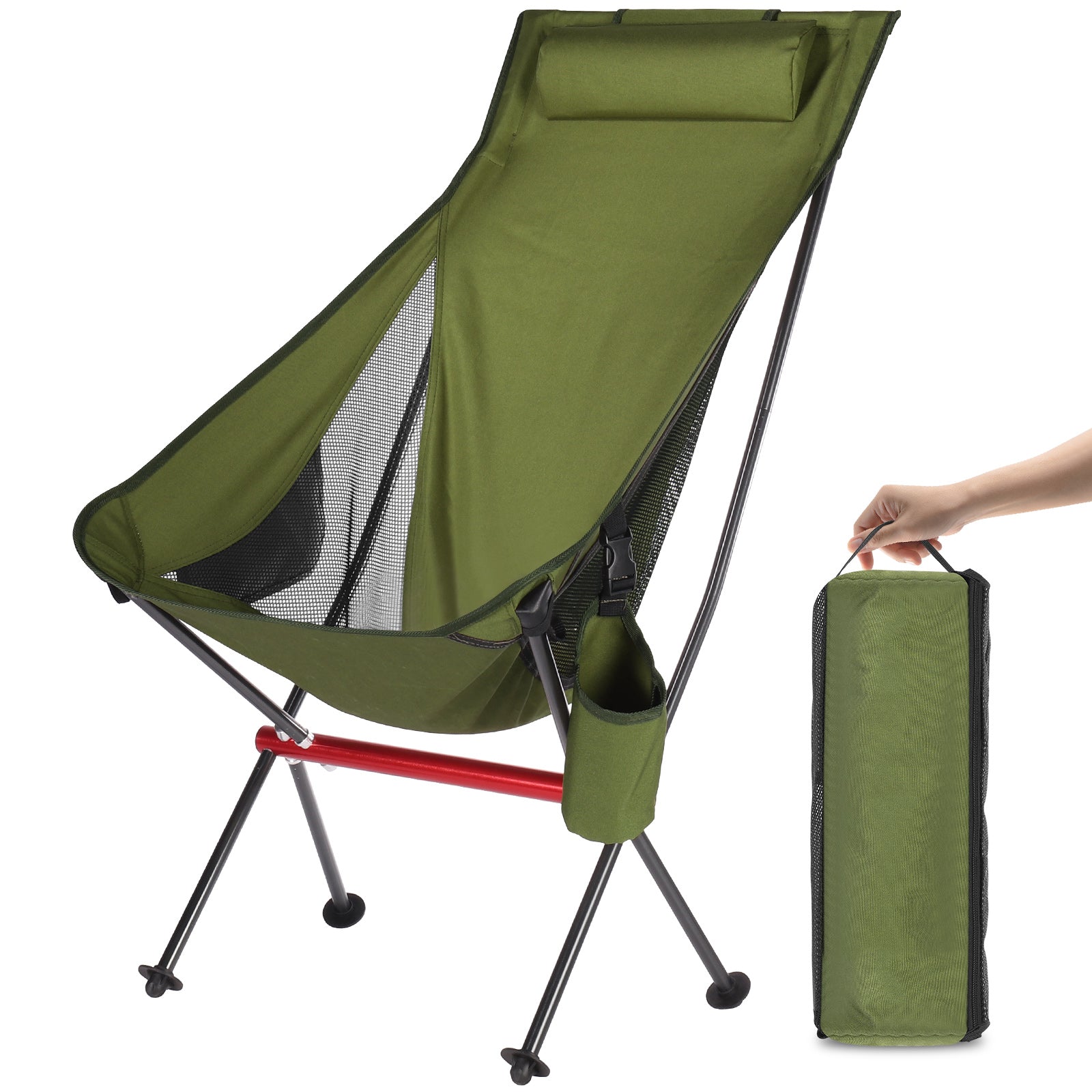 Outdoor Camping Chair with High Back Full Aluminum Alloy Chair Portable Foldable Chair Folding Chair with Carry Bag and Side Pockets for Outdoor Fishing Hiking Picnic