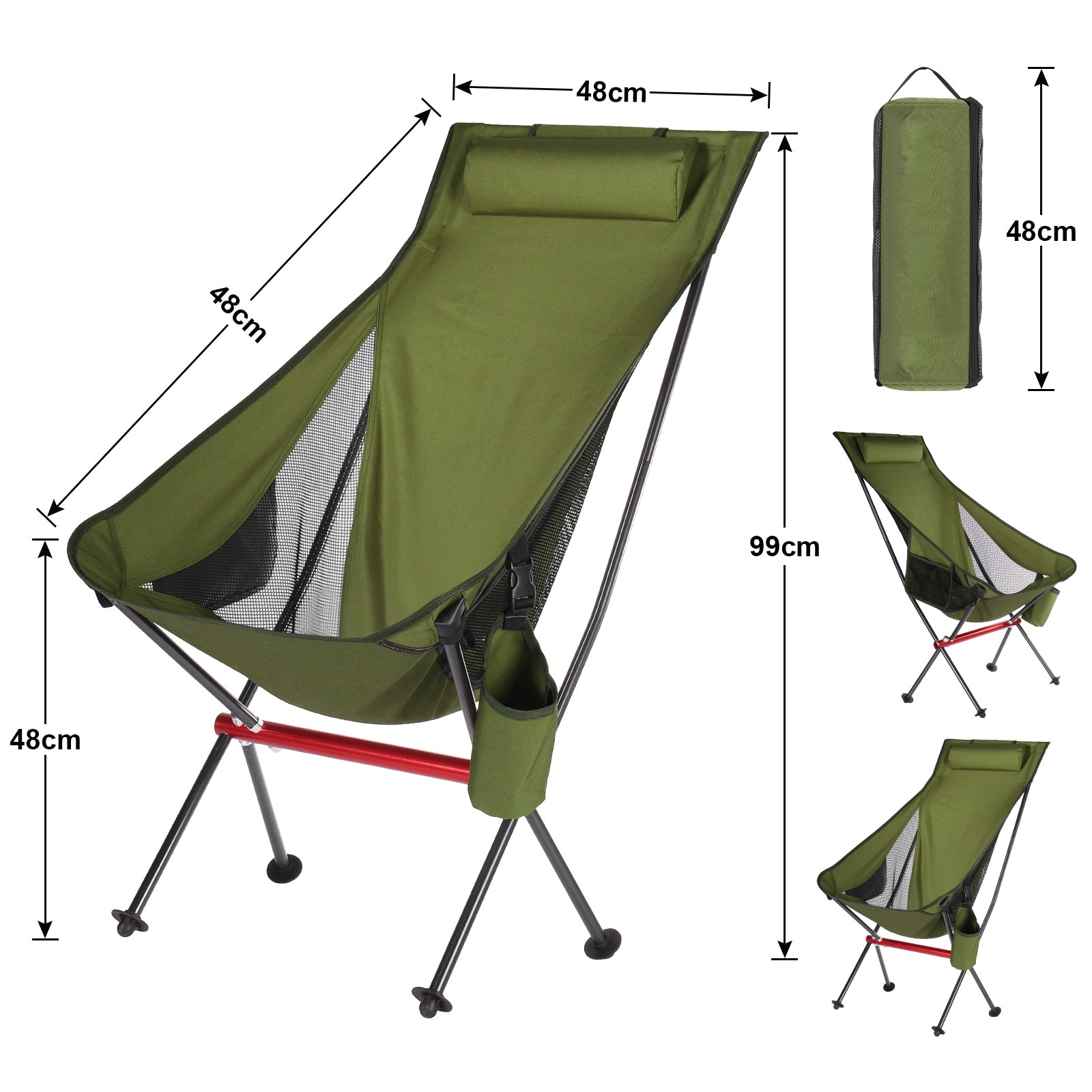 Outdoor Camping Chair with High Back Full Aluminum Alloy Chair Portable Foldable Chair Folding Chair with Carry Bag and Side Pockets for Outdoor Fishing Hiking Picnic