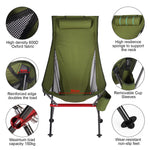 Outdoor Camping Chair with High Back Full Aluminum Alloy Chair Portable Foldable Chair Folding Chair with Carry Bag and Side Pockets for Outdoor Fishing Hiking Picnic