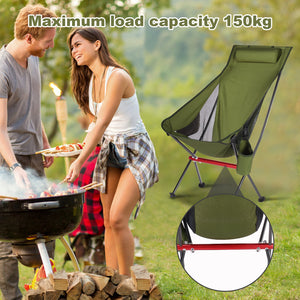 Outdoor Camping Chair with High Back Full Aluminum Alloy Chair Portable Foldable Chair Folding Chair with Carry Bag and Side Pockets for Outdoor Fishing Hiking Picnic