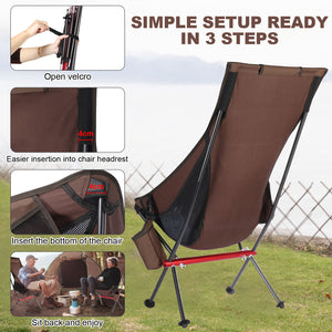 Outdoor Camping Chair with High Back Full Aluminum Alloy Chair Portable Foldable Chair Folding Chair with Carry Bag and Side Pockets for Outdoor Fishing Hiking Picnic