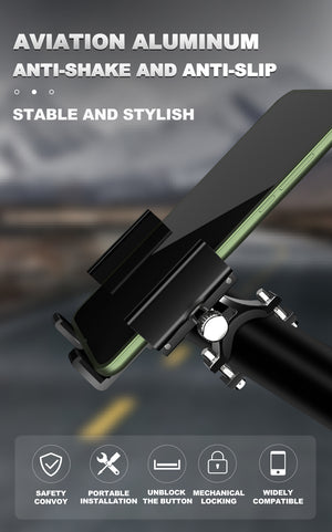 Bicycle Phone Mount with 360° Adjustable Free Rotation Anti-Shake for Motorcycle Scooter Mountain Bike Phone Holder