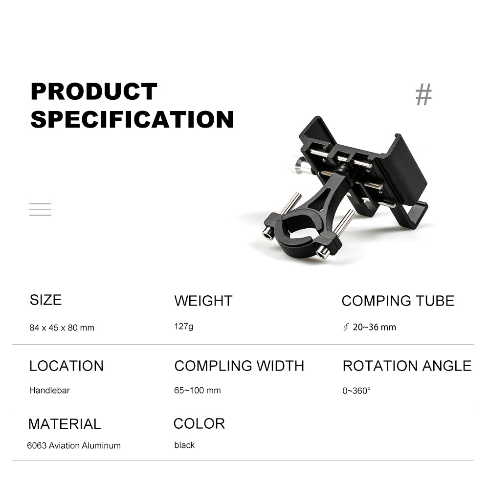 Bicycle Phone Mount with 360° Adjustable Free Rotation Anti-Shake for Motorcycle Scooter Mountain Bike Phone Holder