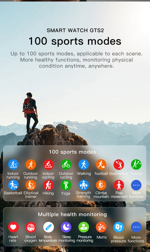 GTS2 1.69'' Waterproof Smart Watch Health monitor with 16 Sport Modes Music Control 45 Days Long Standby