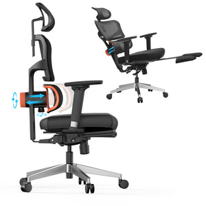（Pro version）Ergonomic office chair with footrest, High back desk chair with unique adjustable lumbar support, office chair with 4D armrest