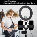 3 Colors LED Ring Light with Tripod Stand Phone Holder Remote Control Adjustable Height Multi USB Charging Cable