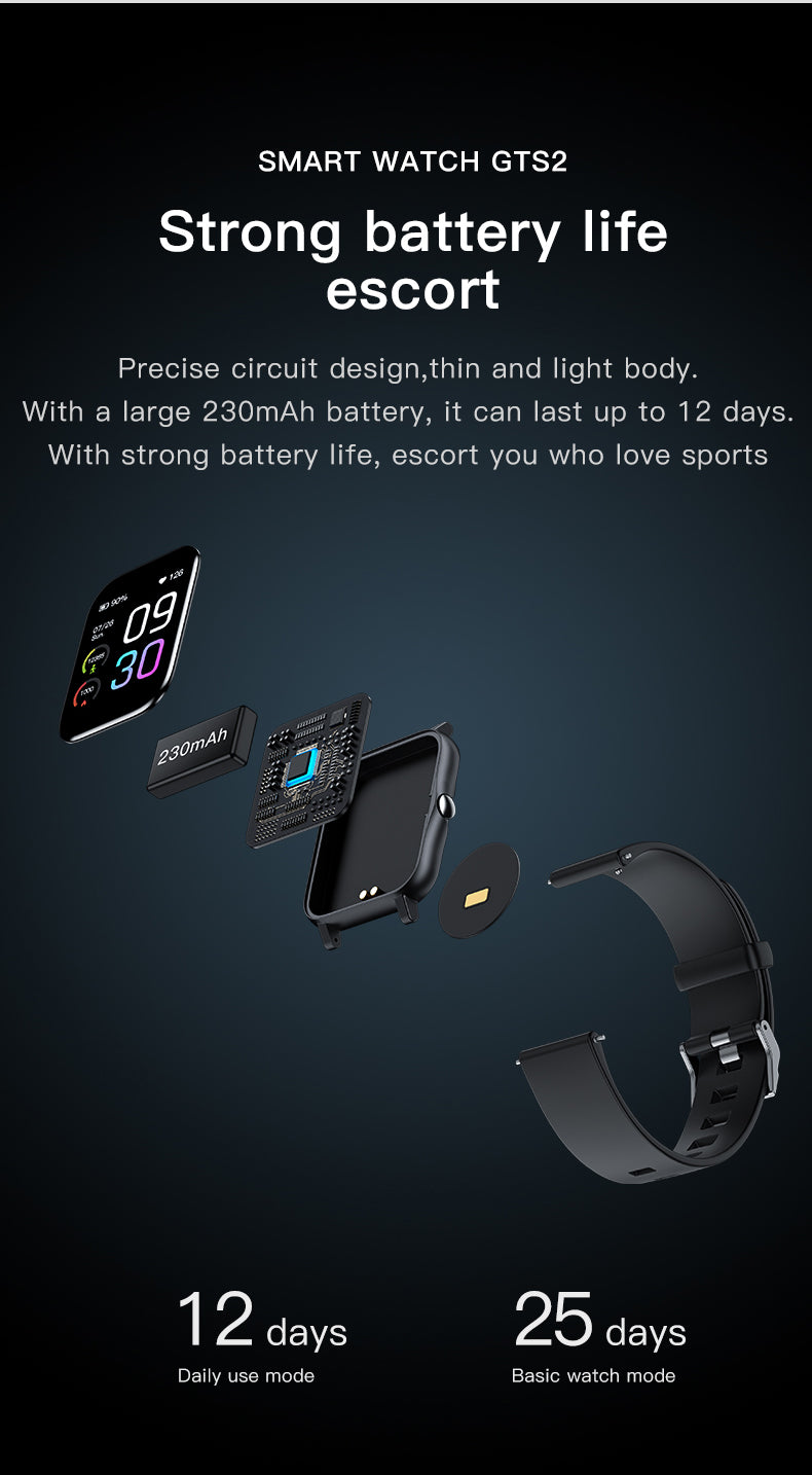 GTS2 1.69'' Waterproof Smart Watch Health monitor with 16 Sport Modes Music Control 45 Days Long Standby
