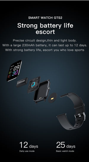 GTS2 1.69'' Waterproof Smart Watch Health monitor with 16 Sport Modes Music Control 45 Days Long Standby