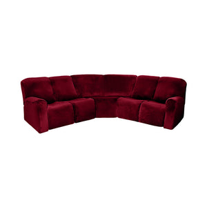 5 Seater Recliner Sofa Cover Velvet L Shape Stretch Reclining Sectional Couch Covers Anti-slip Cushion Sofa Covers