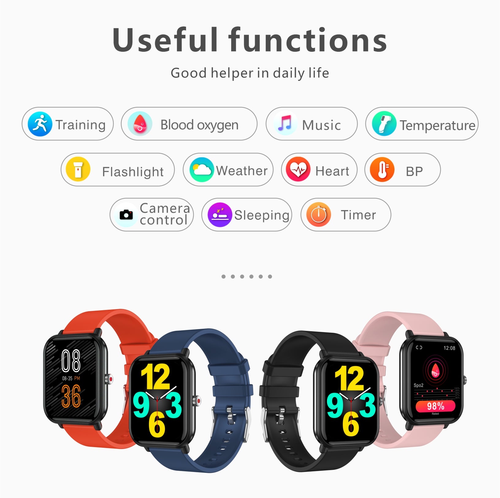 Smart Watch for Men Women with Heat Rate Sleep Blood Pressure Monitor IP68 Waterproof Fitness Tracker of 24 Sports Modes