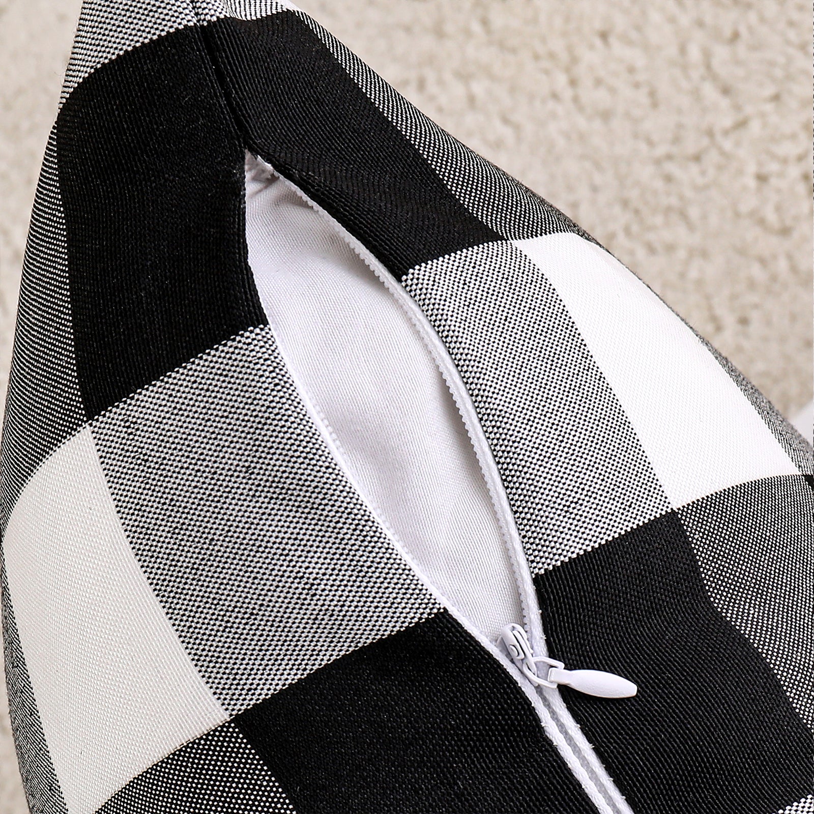 Black and White Buffalo Plaid Blackout Outdoor Curtains Set for Patio Waterproof with Series of Pillowcases & Tablecloth