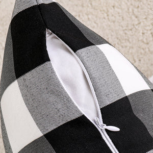 Black and White Buffalo Plaid Blackout Outdoor Curtains Set for Patio Waterproof with Series of Pillowcases & Tablecloth