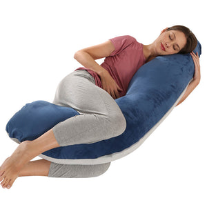 J-shaped Pregnancy Pillow Nursing Pillow Side Sleepers Head Neck Stomach Support Velour 65 x 125 cm