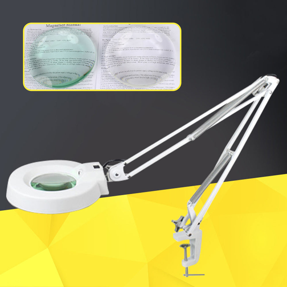 10/15/20X Clip-on Magnifying Glass with Light and Stand, Adjustable Swivel Arm Magnifier Maintenance Tool