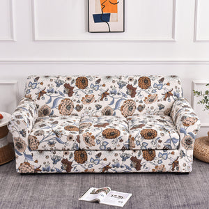 Printed Couch Covers for Three Seater Sofas - Floral Sofa Covers with Separate Pillow Shams, Stretch Sofa Slipcovers, Washable Furniture Protectors