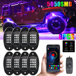 (4 pods) RGB LED Rock Lights, 90 LEDs Multicolor Neon Underglow Light Waterproof Music Lighting Kit with APP & RF Control