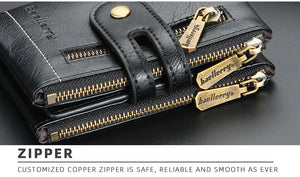 Men Leather Wallet with Double Anti-Theft Chain Double Zipper Coin Pocket Purse with ID Window, 4 Colors