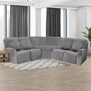 5 Seater Recliner Sofa Cover Velvet L Shape Stretch Reclining Sectional Couch Covers Anti-slip Cushion Sofa Covers