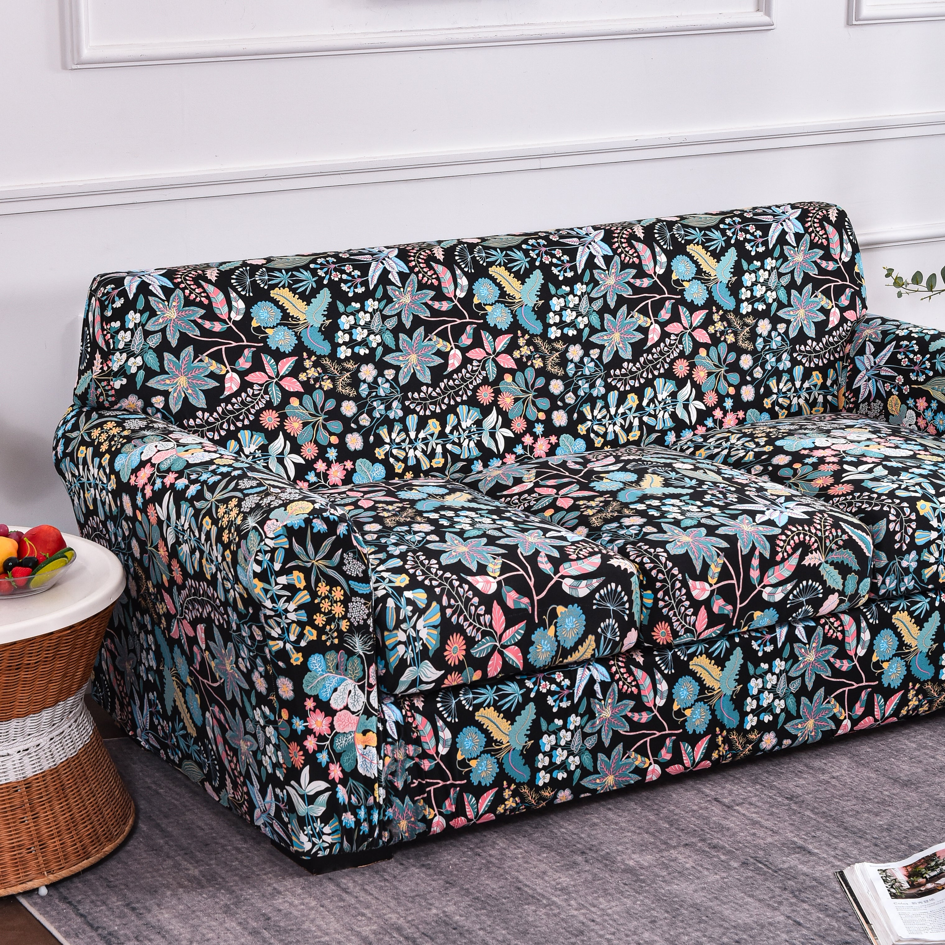 Printed Couch Covers for Three Seater Sofas - Floral Sofa Covers with Separate Pillow Shams, Stretch Sofa Slipcovers, Washable Furniture Protectors