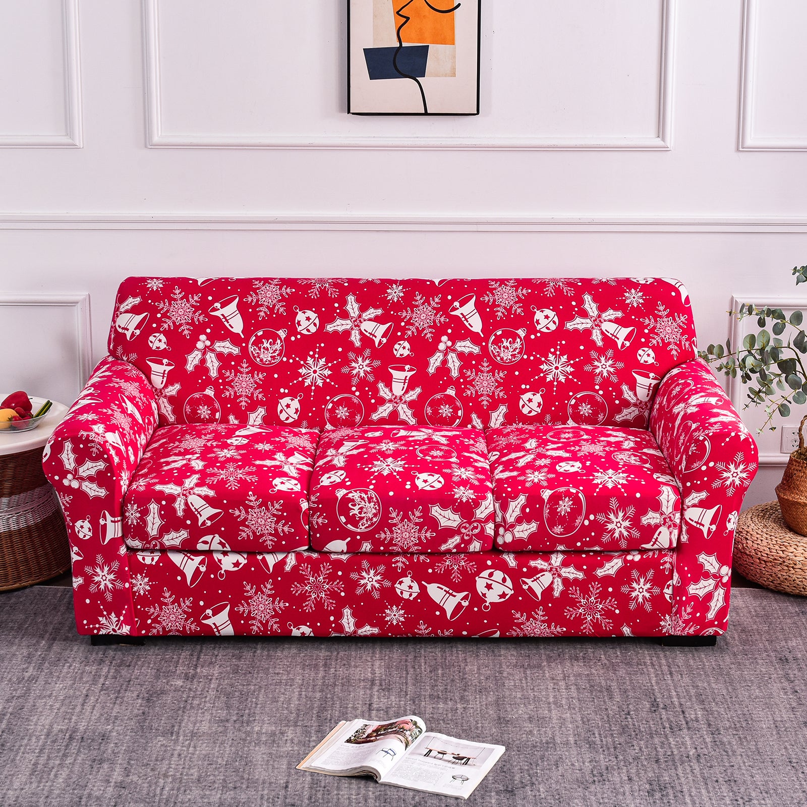 Printed Couch Covers for Three Seater Sofas - Floral Sofa Covers with Separate Pillow Shams, Stretch Sofa Slipcovers, Washable Furniture Protectors