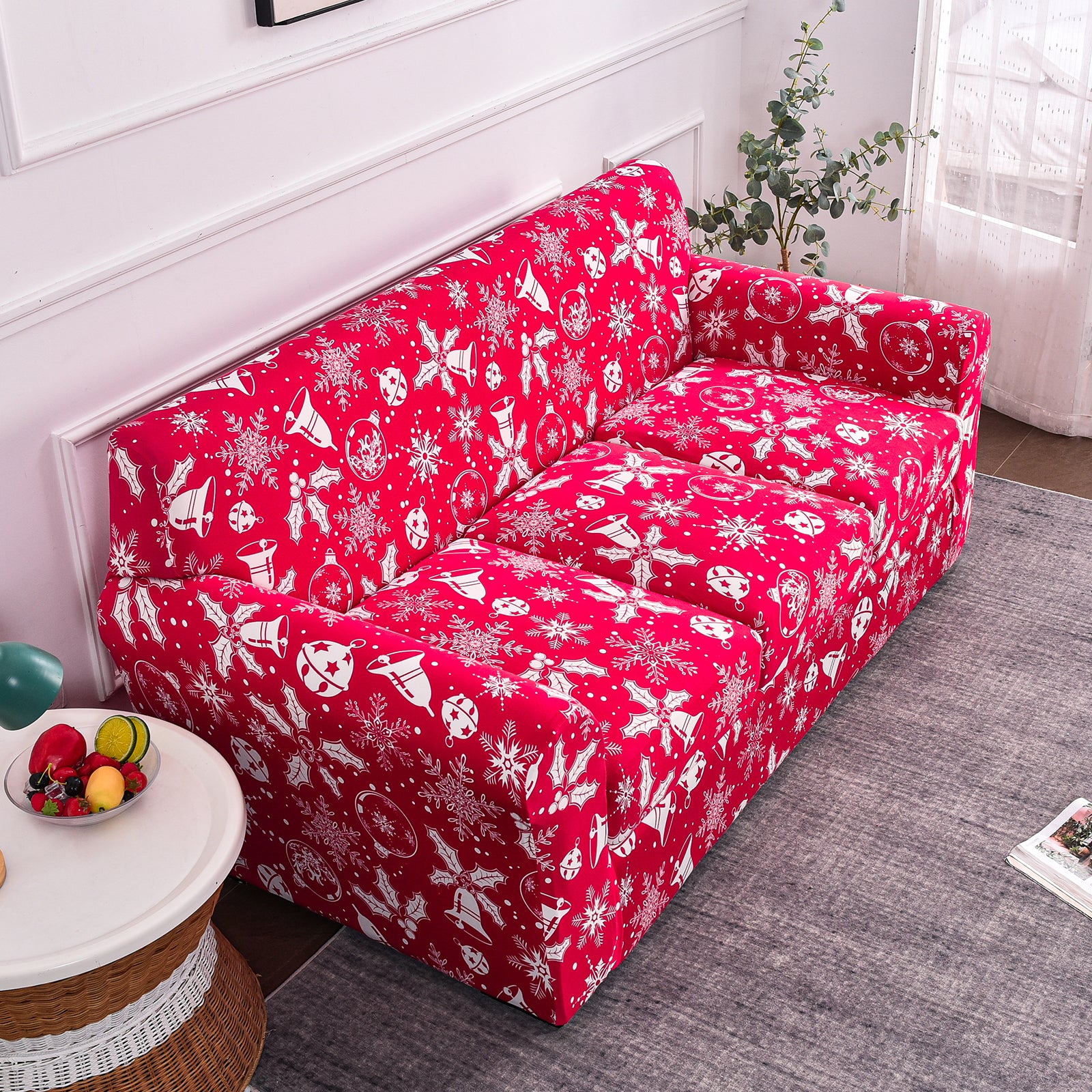 Printed Couch Covers for Three Seater Sofas - Floral Sofa Covers with Separate Pillow Shams, Stretch Sofa Slipcovers, Washable Furniture Protectors