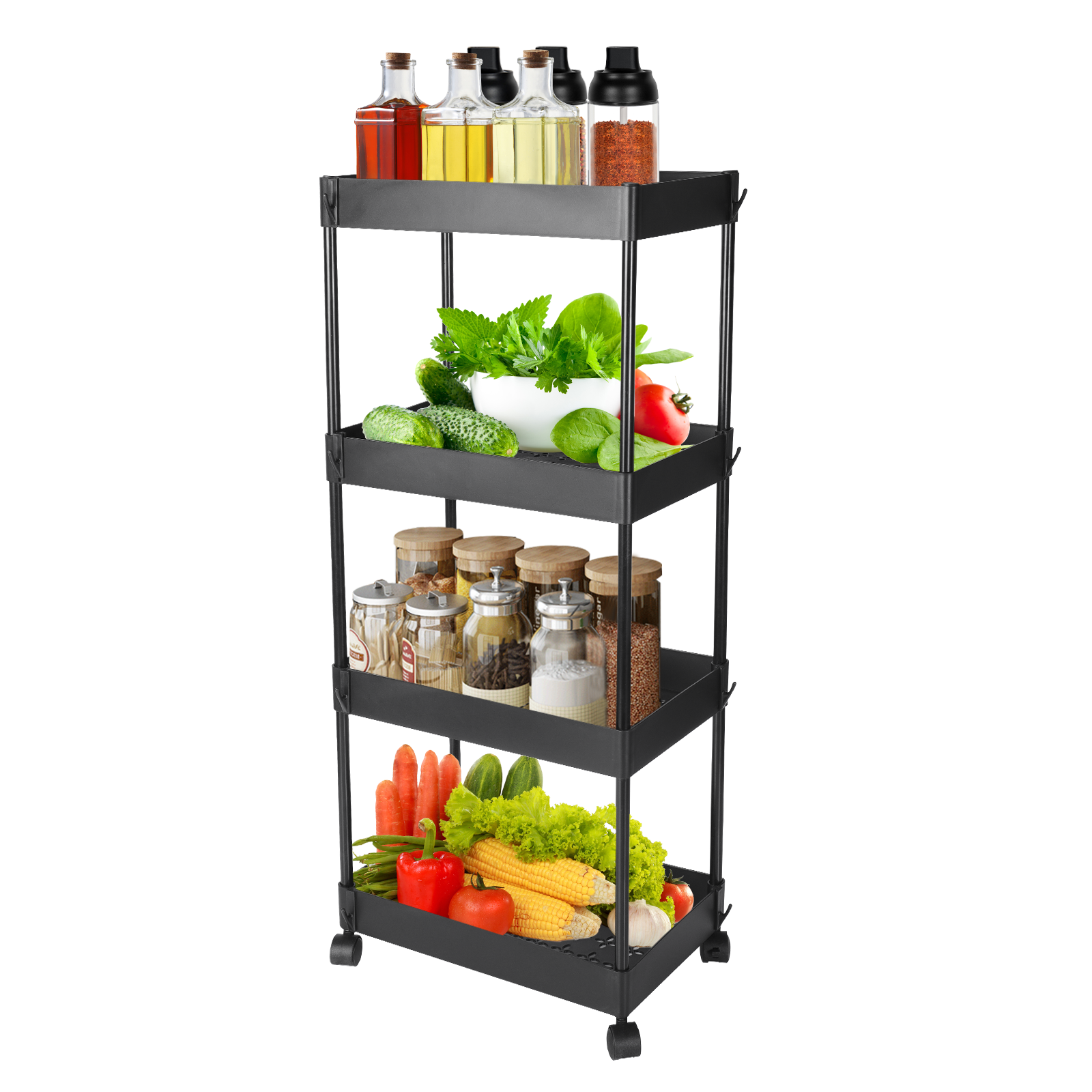 (Black) 4 Tier Rolling Storage Organizer Mobile Utility Cart