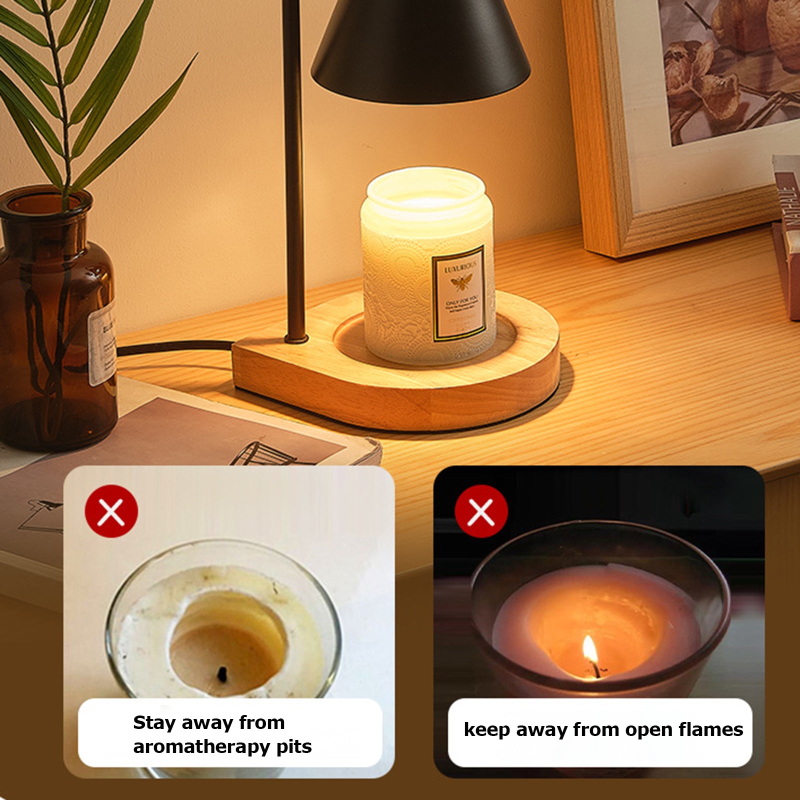 Candle Warmer Lamps, Dimmable Candle Lamp, Top Down Candle Warmers with 2 Bulbs