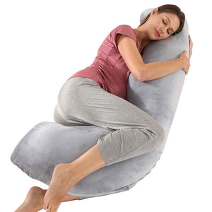 J-shaped Pregnancy Pillow Nursing Pillow Side Sleepers Head Neck Stomach Support Velour 65 x 125 cm