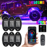 (4 pods) RGB LED Rock Lights, 90 LEDs Multicolor Neon Underglow Light Waterproof Music Lighting Kit with APP & RF Control
