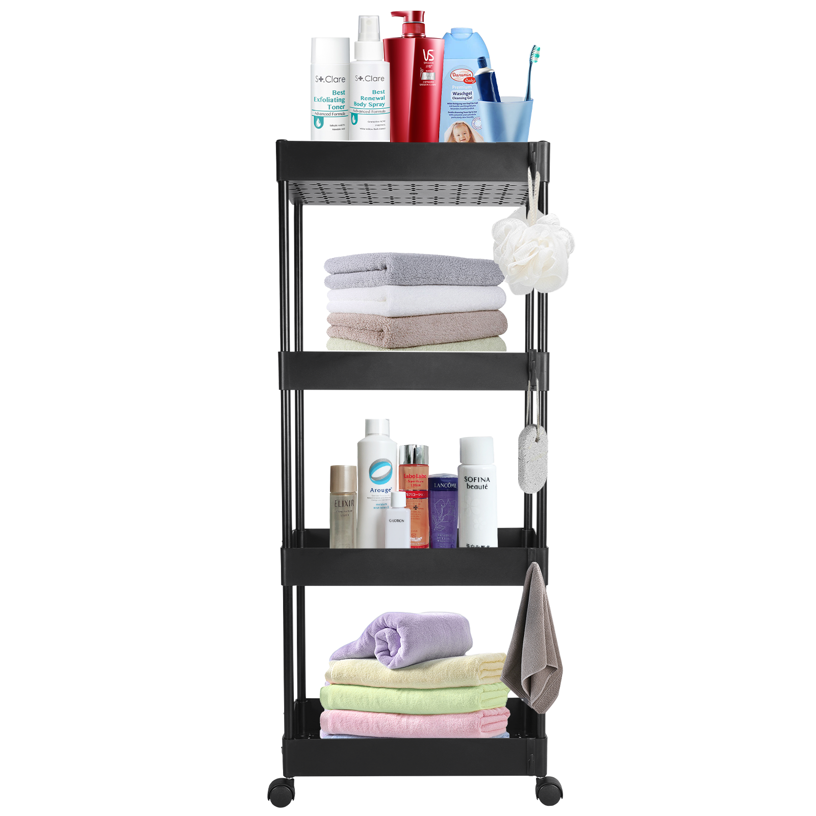 (Black) 4 Tier Rolling Storage Organizer Mobile Utility Cart
