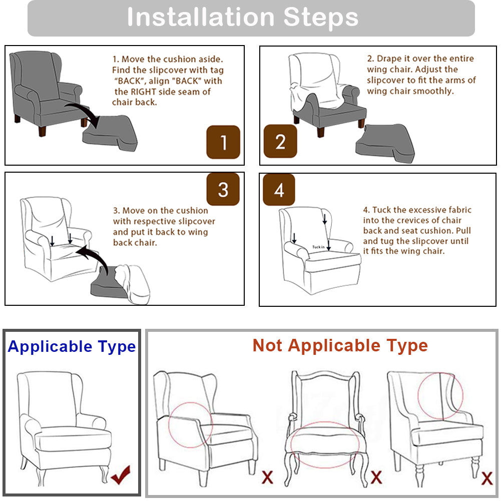 Stretch Wingback Chair Sofa Slipcover Printed Spandex Sofa Covers Furniture Protector Slip Resistant Soft, 14 Styles