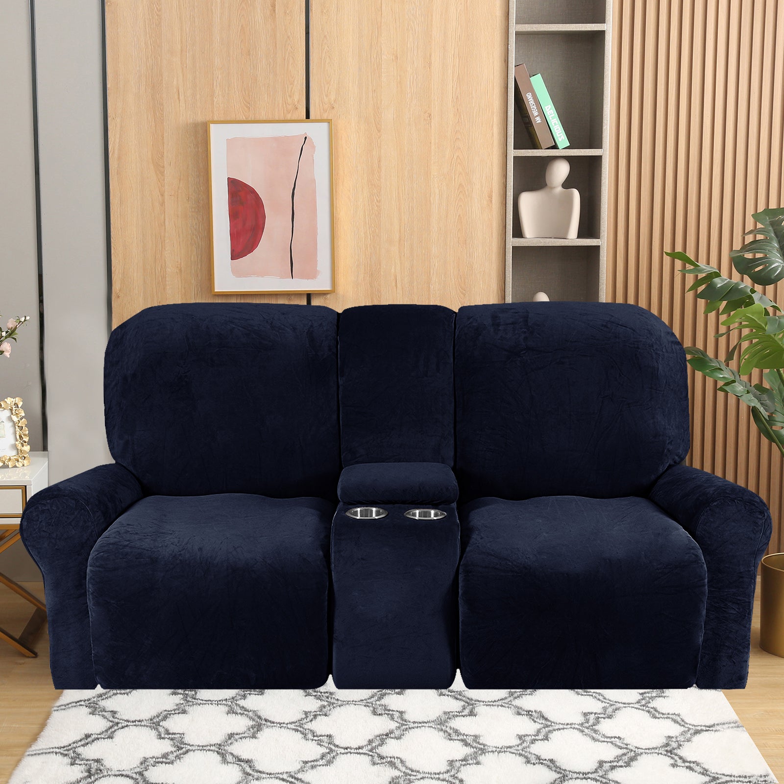 Love-seat Recliner Cover with Cup Holders 2 Seats Easy-Going Non Slip Soft Sofa Slipcover Thick Soft Furniture Covers, 12 Colors