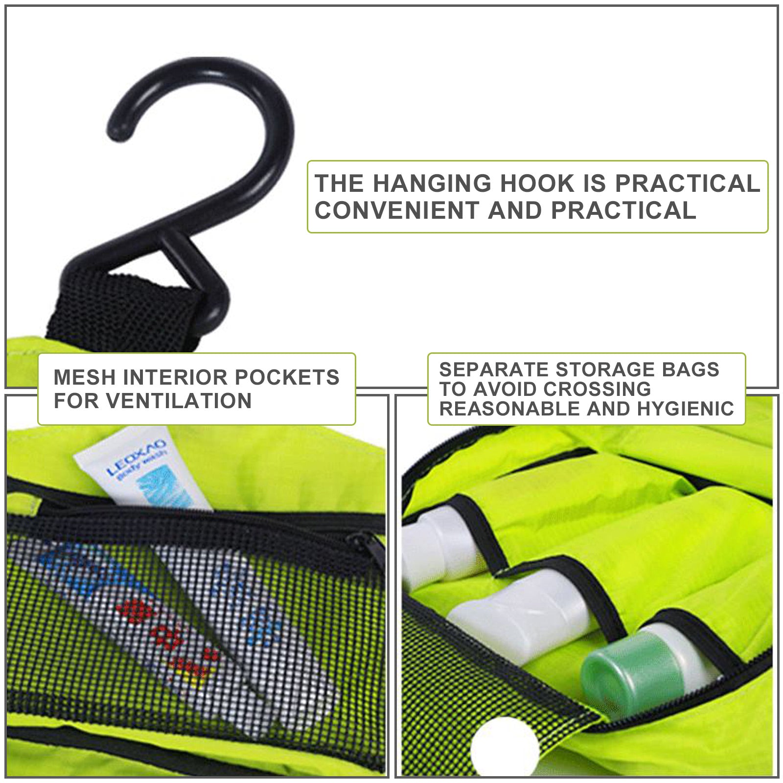 Hanging Travel Toiletry Bag Shaving Bag Makeup Organizer Large Capacity Dry Wet Separation