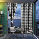 Black and White Buffalo Plaid Blackout Outdoor Curtains Set for Patio Waterproof with Series of Pillowcases & Tablecloth