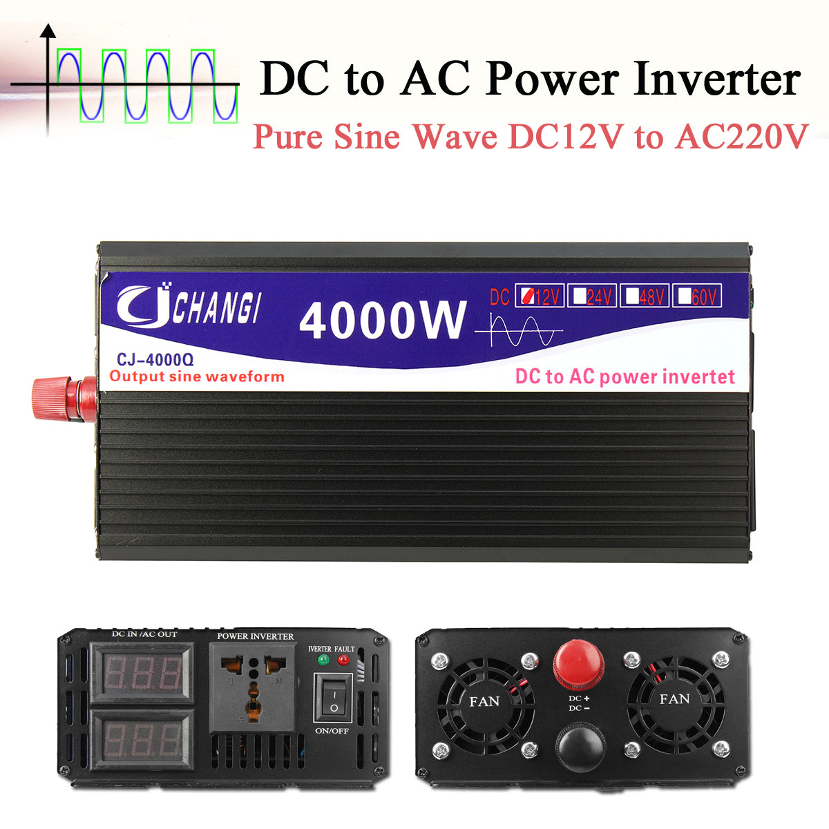 4000W Power Inverter DC12V/24V/48V to AC 110V Modified Sine Wave inverter