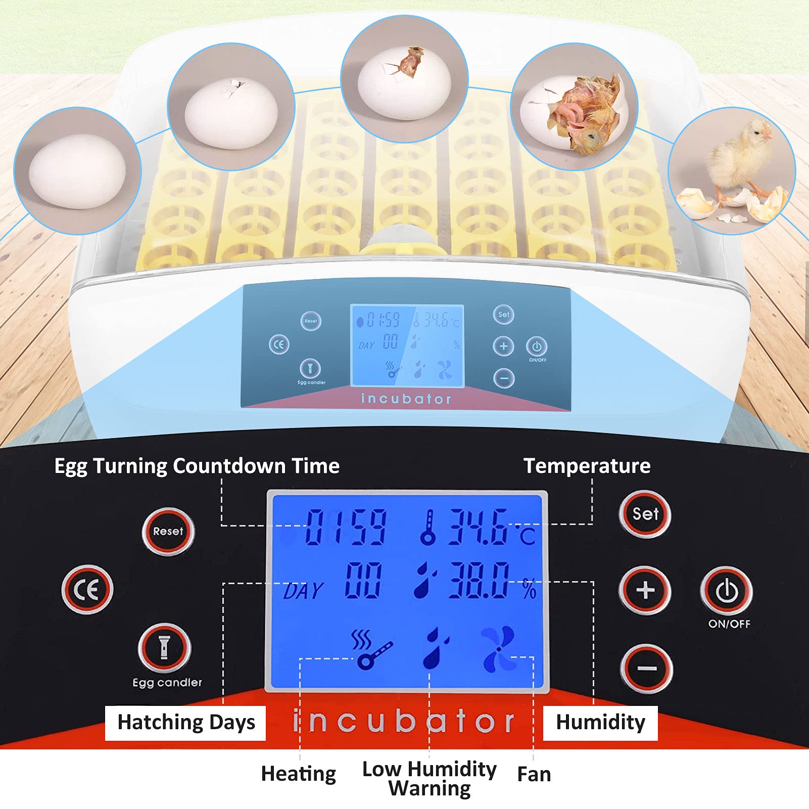 41 Egg Incubator Poultry Hatching Machine with Temperature Control Small General Digital Incubator Breeder Hatcher