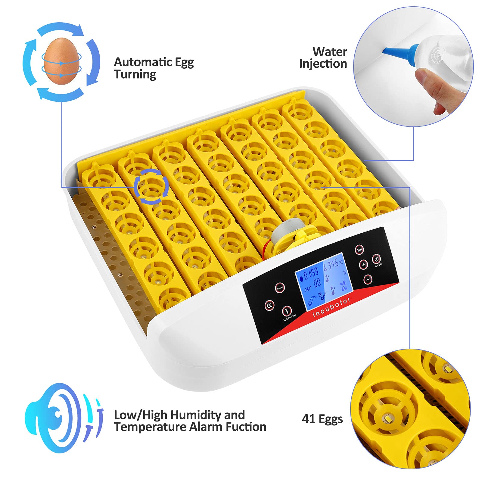 41 Egg Incubator Poultry Hatching Machine with Temperature Control Small General Digital Incubator Breeder Hatcher